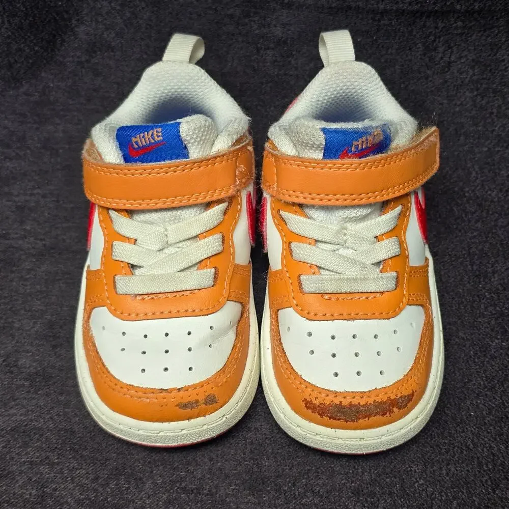 Nike Court Borough Low 2 Sail Hot Curry Toddler Sneakers Velcro Strap Shoes